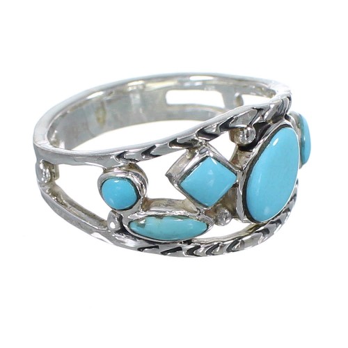 Southwest Turquoise Sterling Silver Ring Size 7-1/2 AX84301