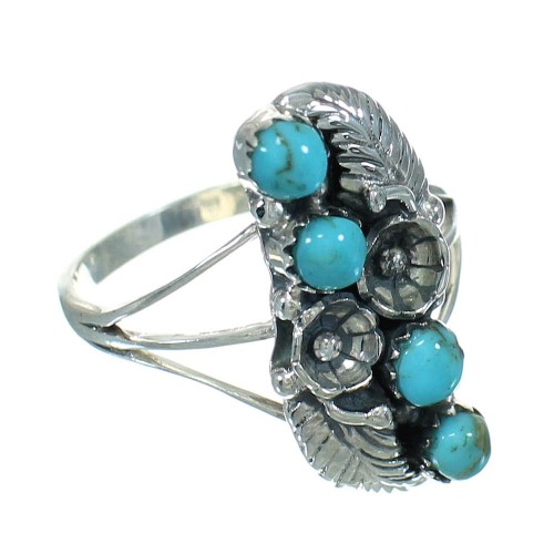 Southwestern Authentic Sterling Silver Turquoise Flower Ring Size 8-1/2 QX84414