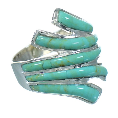 Turquoise Inlay And Authentic Sterling Silver Ring Size 6-3/4 RX86262