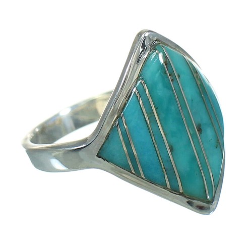 Southwest Turquoise Inlay Genuine Sterling Silver Ring Size 6-1/4 RX86344