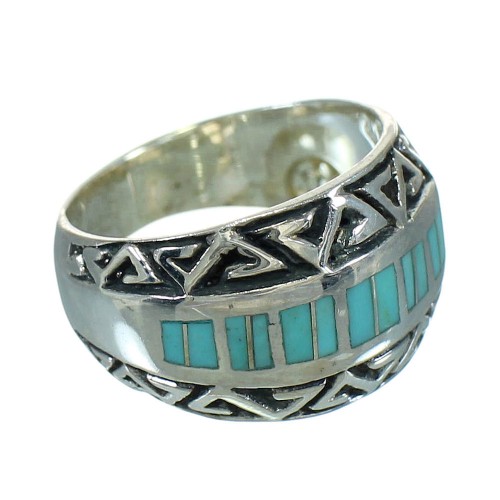 Southwest Turquoise Water Wave Authentic Sterling Silver Ring Size 6-1/2 RX86391