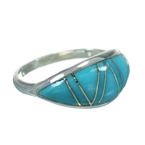 Southwest Sterling Silver Turquoise Inlay Ring Size 8-3/4 RX86517