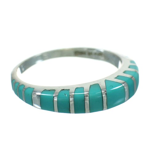Southwest Turquoise Inlay And Sterling Silver Ring Size 7-3/4 RX86624