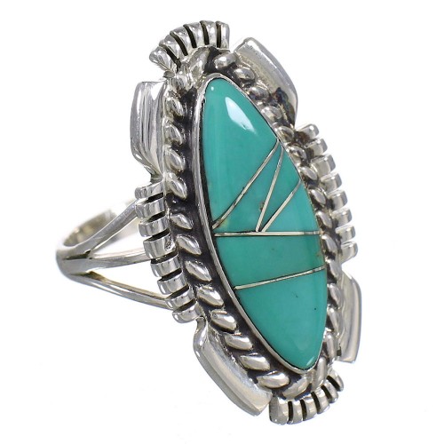 Southwestern Turquoise Genuine Sterling Silver Ring Size 7-3/4 YX86492