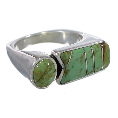 Silver Southwest Turquoise Inlay Ring Size 7-1/2 QX83979 