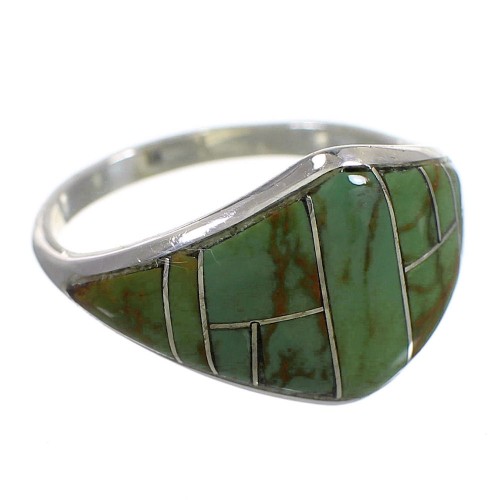 Turquoise Inlay Southwest Silver Ring Size 7-1/2 QX84077