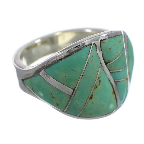 Genuine Sterling Silver Turquoise Inlay Southwest Ring Size 7-1/2 QX84137