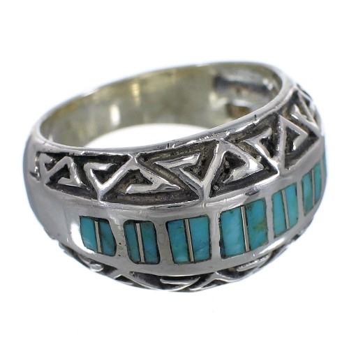 Turquoise Inlay Sterling Silver Water Wave Southwest Ring Size 5-1/2 AX83654