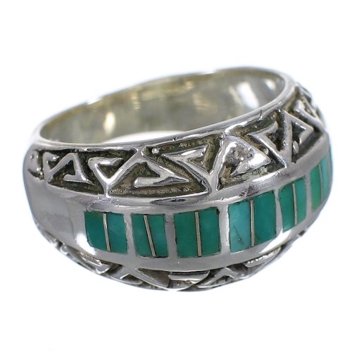 Turquoise Inlay Silver Water Wave Southwestern Ring Size 6-3/4 AX83659