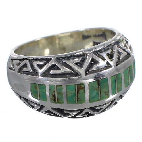 Silver Water Wave Turquoise Inlay Southwest Ring Size 5 AX83711