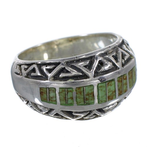 Silver Water Wave Turquoise Inlay Ring Size 7-1/2 AX83776