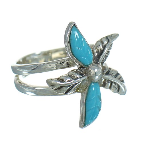 Authentic Sterling Silver Southwestern Turquoise Flower Ring Size 7 QX85196