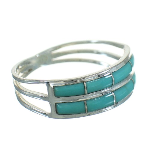 Sterling Silver And Turquoise Inlay Ring Size 6-1/2 RX85121