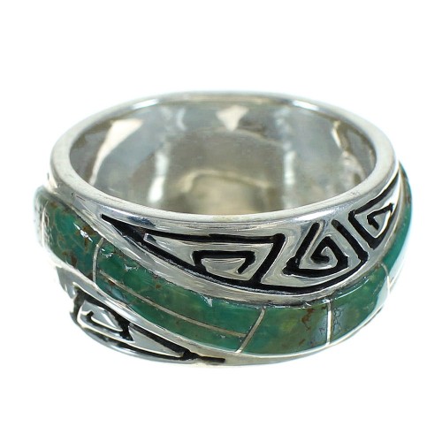 Authentic Sterling Silver Turquoise Southwest Water Wave Ring Size 8 QX85797