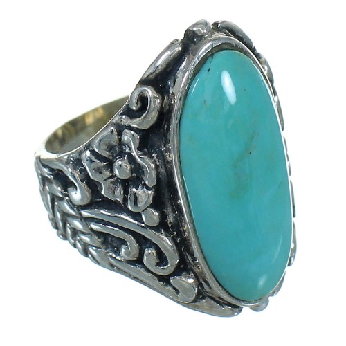 Southwestern Turquoise Silver Flower Ring Size 8 YX85446