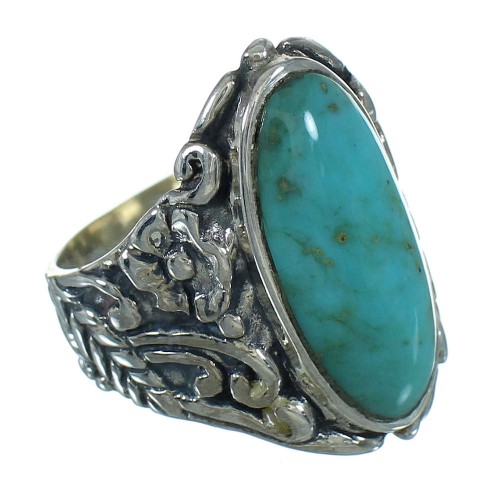 Southwest Silver Flower Turquoise Ring Size 7-3/4 YX85476