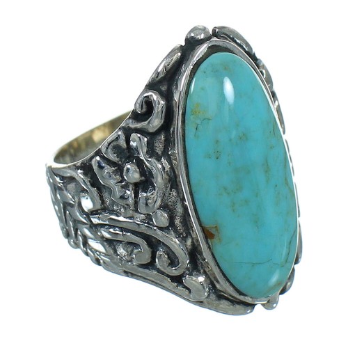 Southwestern Silver Flower Turquoise Ring Size 6-3/4 YX85477
