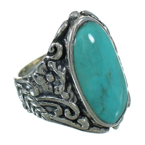 Southwestern Genuine Sterling Silver Flower Turquoise Ring Size 7-1/2 YX85494