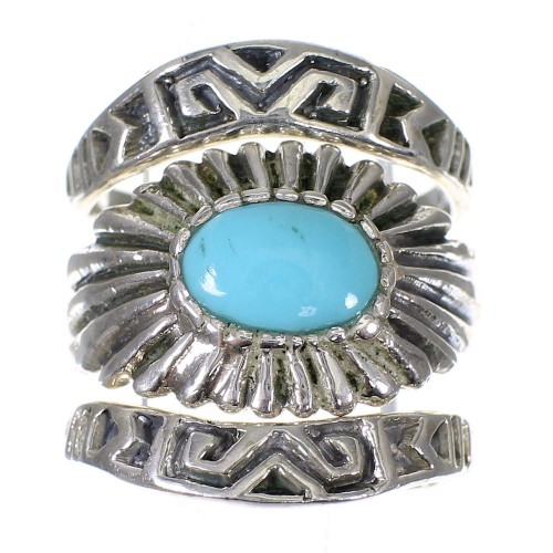 Stackable Turquoise Silver Southwest Ring Set Size 7-3/4 QX83825