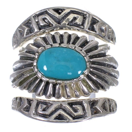 Stackable Turquoise Sterling Silver Southwest Ring Set Size 5-1/4 QX83867