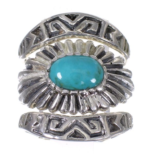 Stackable Turquoise Southwest Sterling Silver Ring Set Size 7-3/4 QX83895