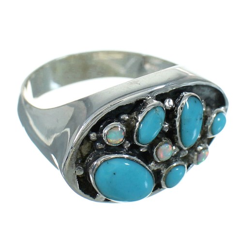 Turquoise And Opal Silver Ring Size 6-1/2 UX84163