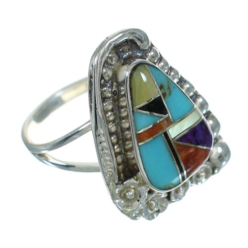 Multicolor And Sterling Silver Southwest Flower Ring Size 5-1/2 YX83303