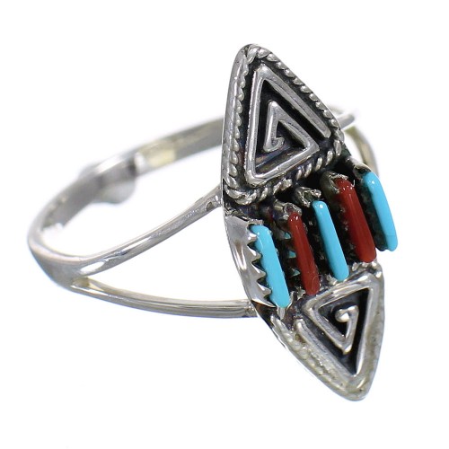 Coral And Turquoise Southwest Water Wave Sterling Silver Ring Size 8-1/2 AX88967