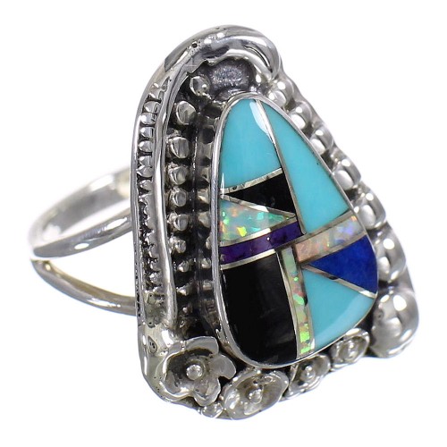 Southwest Silver Multicolor Flower Ring Size 7 QX84865