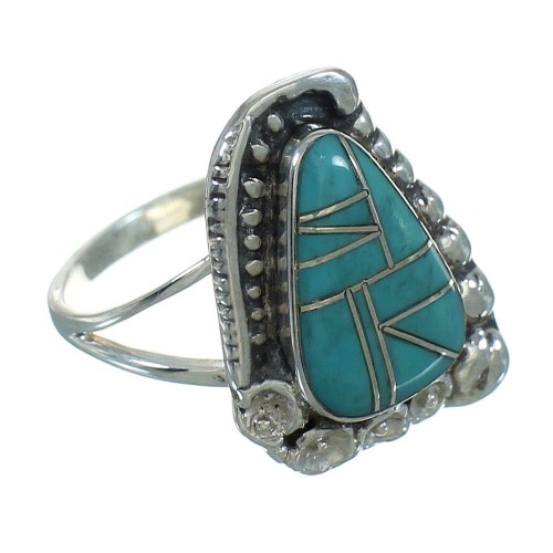 Southwest Authentic Sterling Silver Turquoise Flower Ring Size 7 QX83605