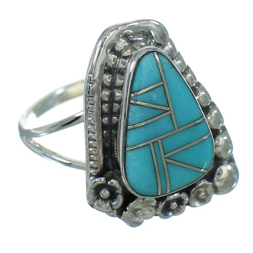 Southwestern Authentic Sterling Silver Turquoise Flower Ring Size 5 QX83608