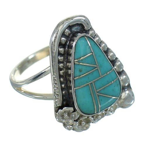 Turquoise Sterling Silver Southwest Flower Ring Size 6-1/4 QX83619