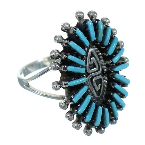 Turquoise Silver Southwestern Needlepoint Water Wave Ring Size 7-1/2 QX84761