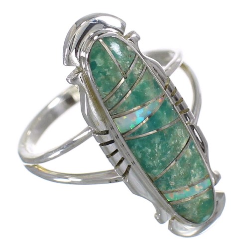 Southwestern Turquoise Opal And Authentic Sterling Silver Ring Size 5-1/2 YX83607