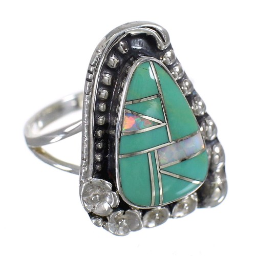 Turquoise Opal Sterling Silver Southwest Flower Ring Size 5-1/4 YX83683