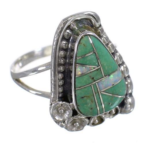 Turquoise Opal Sterling Silver Southwestern Flower Ring Size 7-1/2 YX83684
