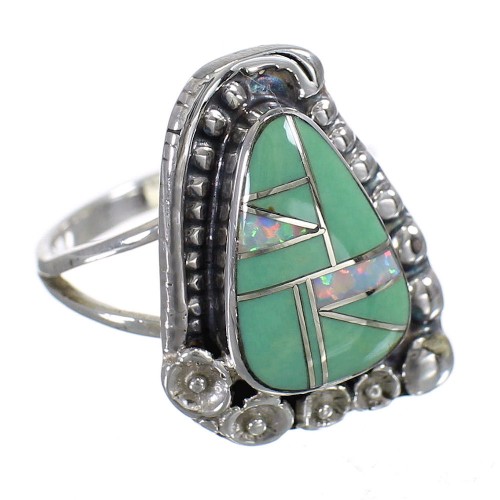 Turquoise Opal And Authentic Sterling Silver Southwestern Flower Ring Size 8-1/2 YX83701