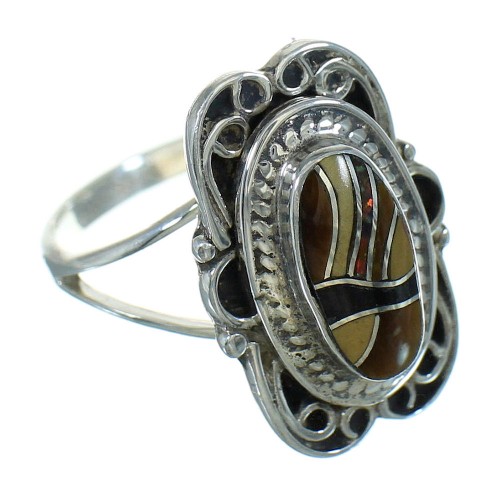 Silver Multicolor Inlay Ring Size 8 UX83933