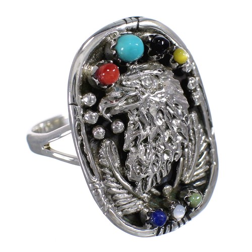 Southwestern Multicolor Silver Eagle Ring Size 8 UX83992