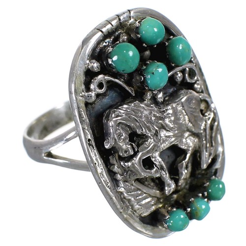 Southwest Turquoise Silver Horse Ring Size 6-1/2 YX84588