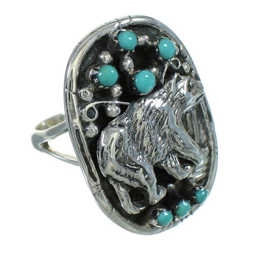 Sterling Silver And Turquoise Southwest Bear Ring Size 4-1/2 RX85689