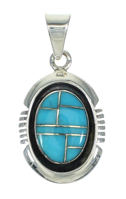 Genuine Sterling Silver Southwestern Turquoise Pendant QX83388