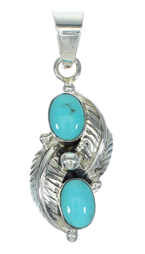 Southwest Silver Turquoise Leaf Pendant QX83392