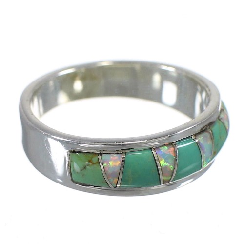 Southwest Silver Turquoise Opal Inlay Ring Size 5 QX85943