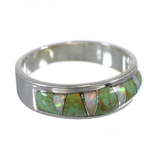 Southwest Authentic Sterling Silver Turquoise Opal Inlay Ring Size 5-1/2 QX85952
