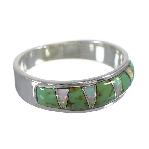 Turquoise Opal Inlay Southwestern Silver Ring Size 7-1/2 QX85979
