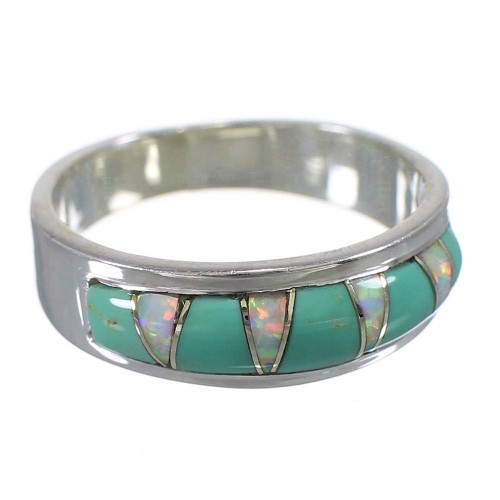 Turquoise Opal Inlay Southwestern Sterling Silver Ring Size 6 QX85983