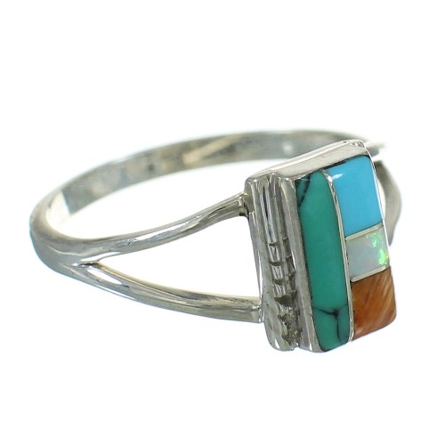 Multicolor Inlay Southwest Genuine Sterling Silver Ring Size 6-1/2 YX84417