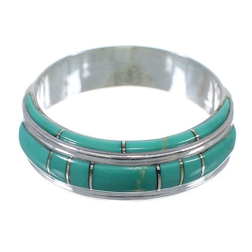 Southwestern Turquoise Inlay Silver Ring Size 5-1/2 AX86702