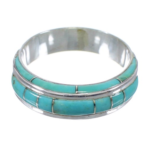 Silver Southwestern Turquoise Inlay Jewelry Ring Size 4-1/2 AX86794